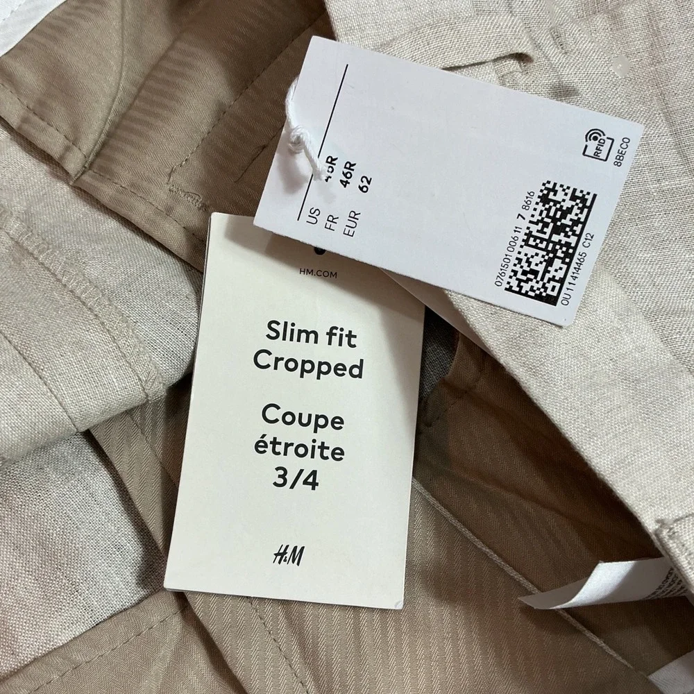 H&M Size 46R Natural 100% Linen‎ Slim Fit Men's Suit Pants NEW Lightweight